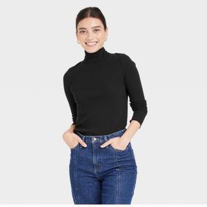 Long Sleeve Waffle Knit Mock Turtleneck in black- universal thread